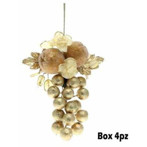 4 grappoli frutta natalizia 20 cm - colore oro - addobbo natale decorazione