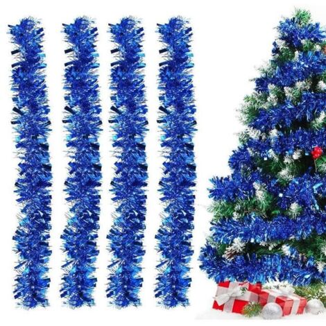 4 guirlandes de Noël de 2m, décoration métallique brillante pour sapin, cheminée, fenêtre, mur ou porte - Bleu