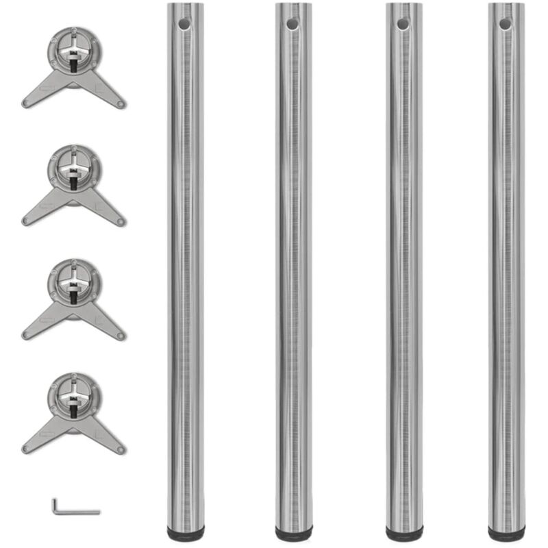 4 Height Adjustable Table Legs Brushed Nickel 870 Mm Vidaxl