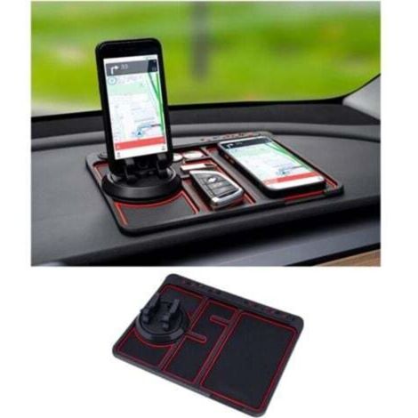 4-in-1-Anti-Rutsch-Telefonmatte fürs Auto, Armaturenbrett-Telefonhalter mit temporärer Parkkarte, Nummernschild, universeller Anti-Shake-Telefonhalter (rot)  FLITI