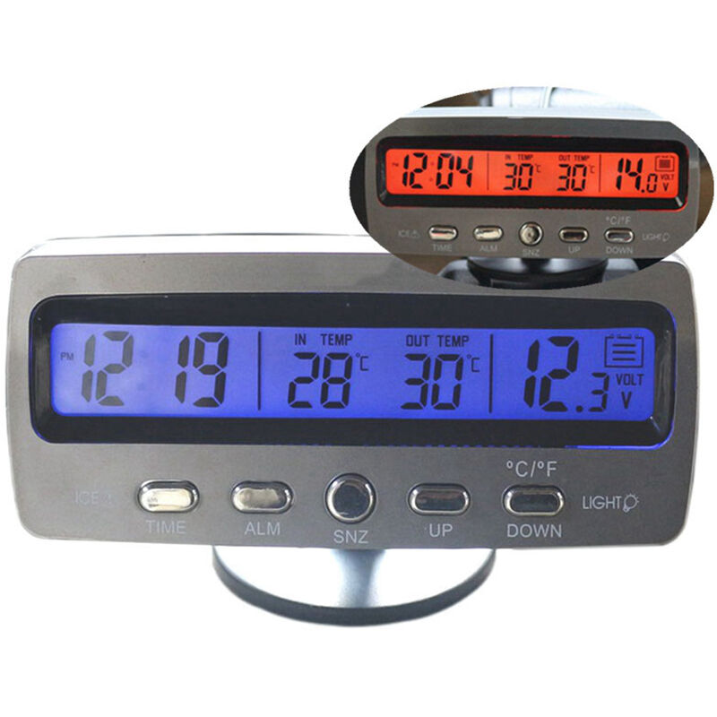 4 in 1 Detector Voltage Temperature Car Auto LCD Display Digital Display Thermometer Alarm Control Alarm Clock Bi-color luminous car electronic watch
