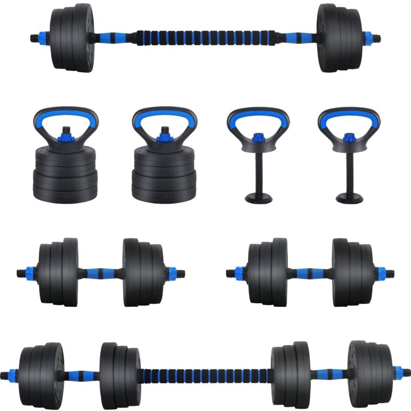 4-in-1 Dumbbell Barbell Kettlebell Set 20 Kg Black And Blue Vidaxl