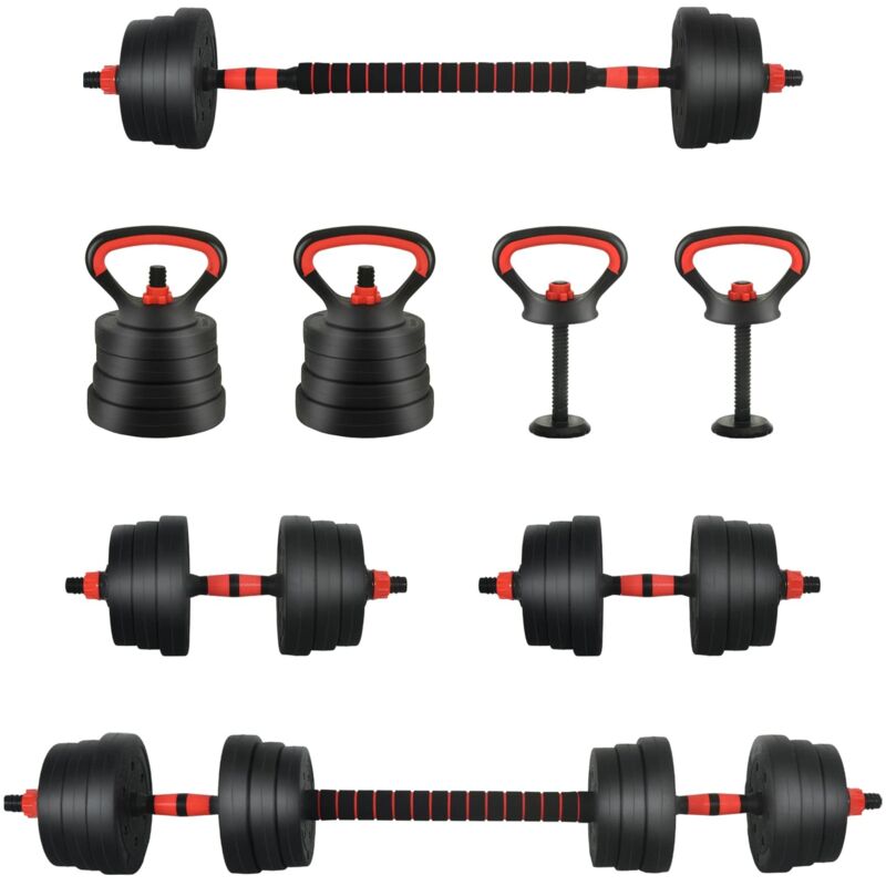4-in-1 Dumbbell Barbell Kettlebell Set 20 Kg Black And Red Vidaxl