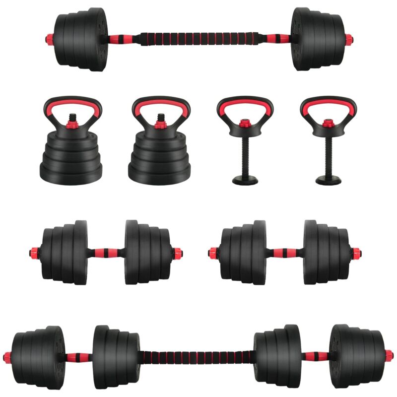 4-in-1 Dumbbell Barbell Kettlebell Set 30 Kg Black And Red Vidaxl