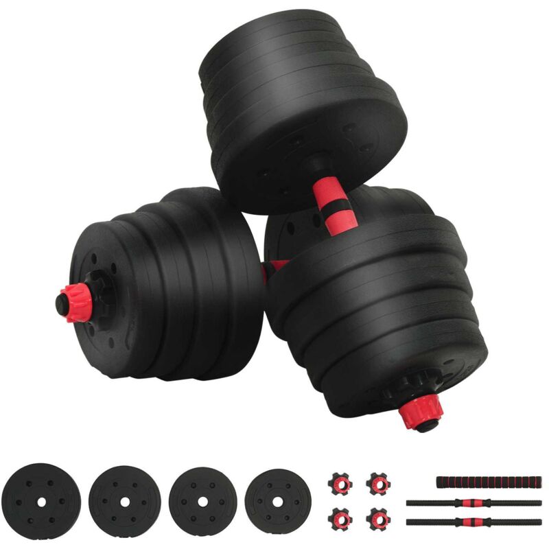 2-in-1 Dumbbell Barbell Set 30 Kg Black And Red Vidaxl
