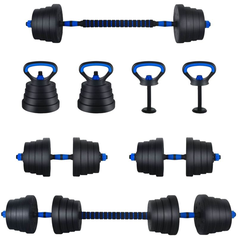 4-in-1 Dumbbell Barbell Kettlebell Set 30 Kg Black And Blue Vidaxl