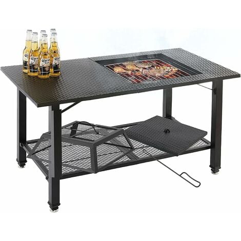 main image of "4-in-1 Fire Pit Table, Multifunctional BBQ Table ,Garden Patio Heater/BBQ/Ice Pit/Table with BBQ Grill Shelf,Poker, Mesh Screen Lid for Camping Picnic Campfire Patio Backyard"