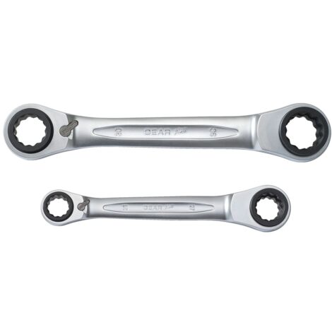4 in 1 GEARplus umschaltbar Doppel-Ratschenringschlüssel-Satz, 2-tlg 21-34mm