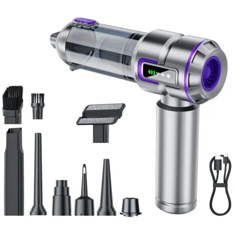 4-in-1 Handstaubsauger, kabelloser Autostaubsauger 16000Pa, 3 Geschwindigkeiten, LCD-Bildschirm, Ein-Klick-Entleerung, Silber