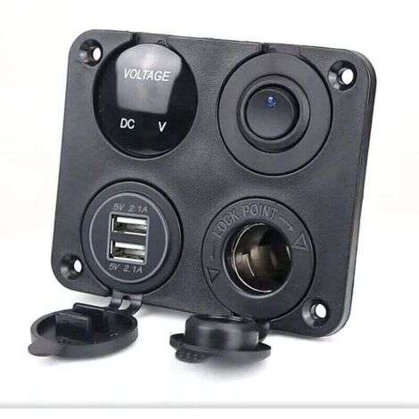 4-in-1 Kfz-Ladegerät-Schalterpanel, Dual-USB-Ladefunktion + LED-Voltmeter + Ein-/Ausschalter + Zigarettenanzünderbuchse für Boote