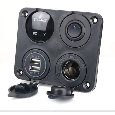 4-in-1 Kfz-Ladegerät-Schalterpanel, Dual-USB-Ladefunktion + LED-Voltmeter + Wippschalter