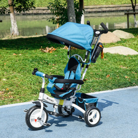 4 in 1 Kids Trike Push Bike w/ Push Handle, Canopy, 5-point Safety Belt, Storage, Footrest, Brake, for 1-5 Years, Grey