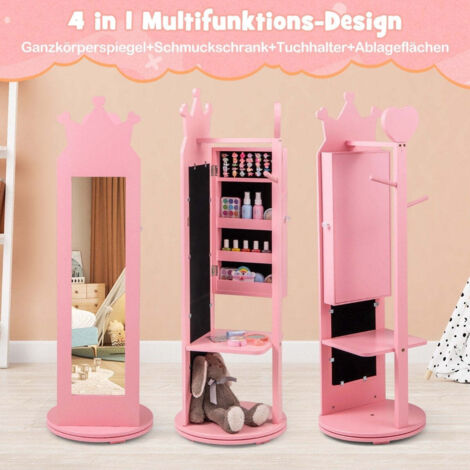4 in 1 kinder schmuckschrank spiegelschrank 360 drehbar mit ganzkorperspiegel rosa