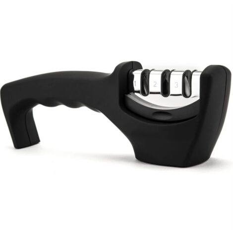 4-in-1 Kitchen Knife Accessories: 3-Stage Knife Sharpener Helps Repair, Restore, Polish Blades and Cut-Resistant Glove (Black)