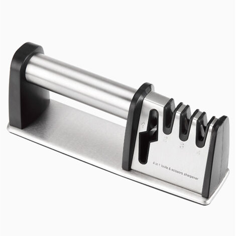 4 in 1 Knife Sharpener, Professional Knife Sharpener, Manual Knife Sharpener for Kitchen Knives, Scissors (Non-Slip Base)
