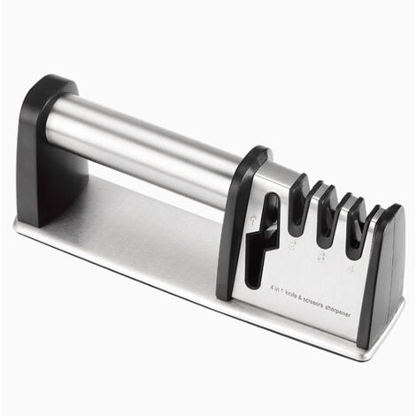 4-in-1-Messerschärfer, professioneller Messerschärfer, manueller Messerschärfer für Küchenmesser, Scheren (rutschfeste Basis)