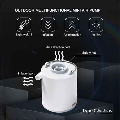 4 in 1 Mini Tragbare Elektrische Aufblasbare Pumpe USB Aufladbare Outdoor Luftpumpe 2 Modi Camping Wandern Angeln Beleuchtung,White,Israel