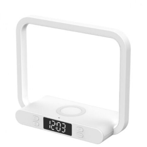4-in-1-Nachttischlampe mit kabelloser Ladefunktion, einstellbarer Helligkeit, 1-W-Tischlampe mit Uhr, USB-Ladeanschluss, Touch-Steuerung, geeignet für Schlafzimmer, Arbeitszimmer und Büro