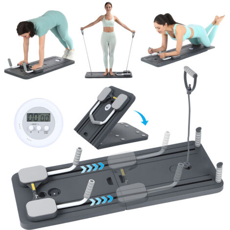 4-in-1 Pilates-Board mit LED-Zähler, Widerstandsband, Bauchmuskelrolle und Ellenbogenstützen – Klappbares Multifunktionales Trainingsboard für Zuhause & Fitnessstudio, Kompakt und Stabil