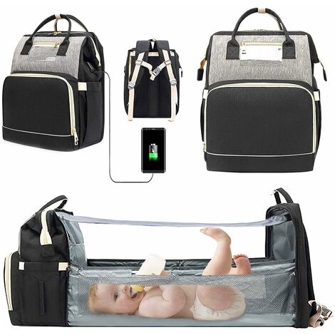 6 in 1 Diaper Bag Backpack with Changing Station, Portable Foldable Baby  Bed, Travel Baby Bags with Bassinet Mat, Stroller Hook, Awning, Mosquito  Net, Large Capacity Waterproof Mummy Bag