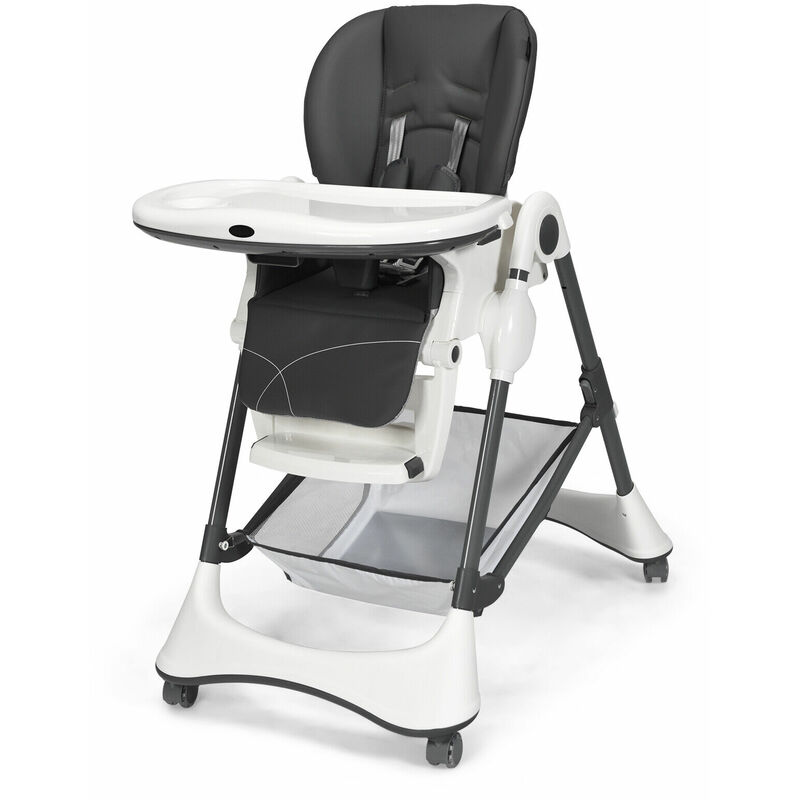 4 in 1 Rolling Baby Highchair Infant Toddler Reclining Sleeping Chair w/ Storage