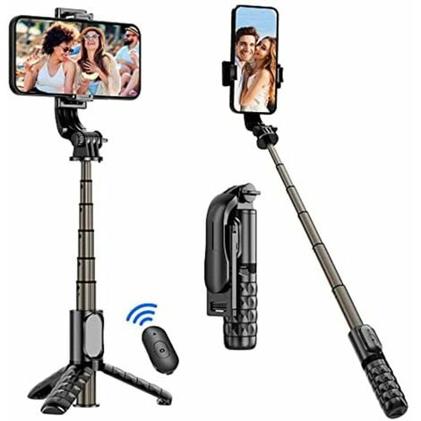 4 in 1 Selfie Stick Stativ Teleskopisch ausziehbarer Selfie Stick Verstellbares Einbeinstativ mit abnehmbarer Fernbedienung und stabilem Ständer für iPhone, Samsung und Android Smatphones (Schwarz),