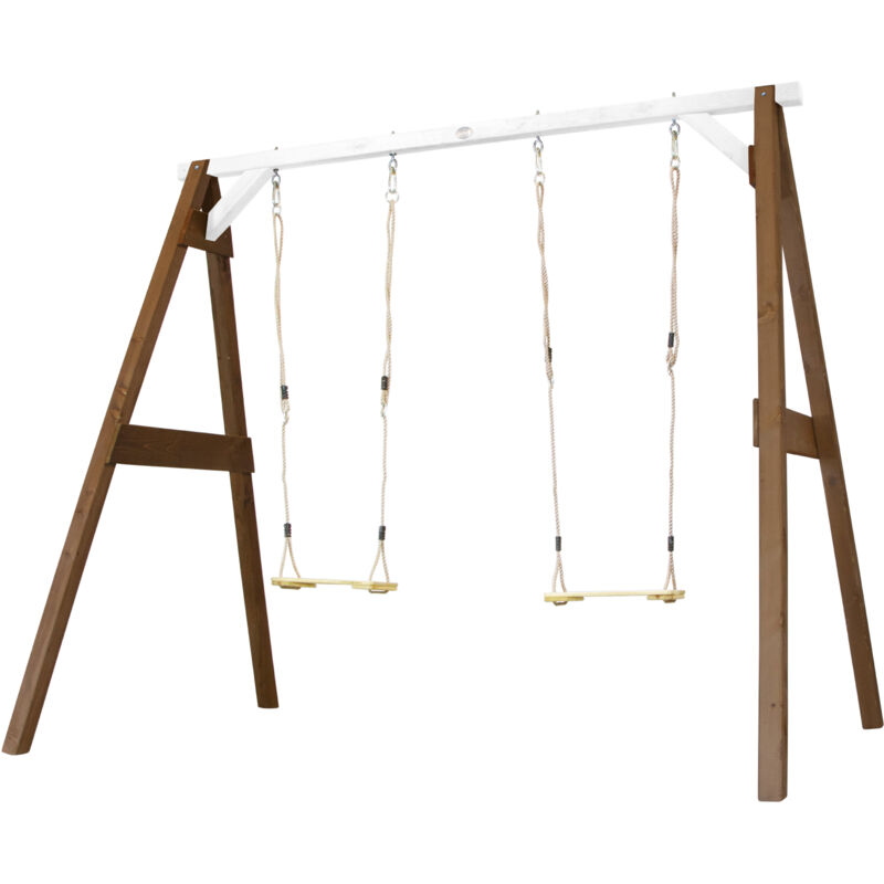 AXI 4-in-1 SportsFun Marron / Blanc | Cadre 4-in-1 pour balançoire, football, volley-ball et tennis | Portique balançoire et Buts