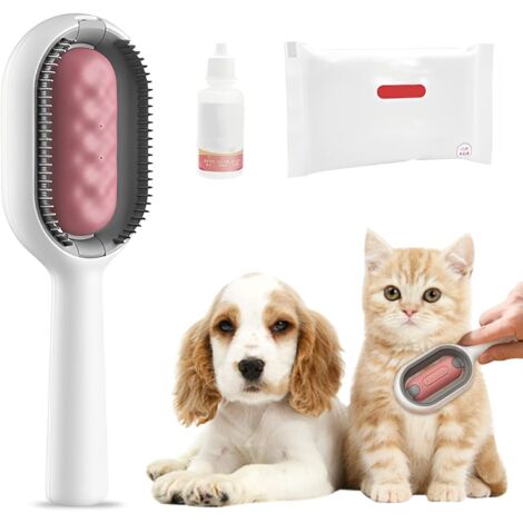 4 in 1 Tierhaarentfernungskamm, Hundebürste mit Wassertank, Katzenbürste mit Feuchttüchern, Tierhaarbürste, für Massage, Pflege und Haarentfernung (Kurzhaar/Pink)