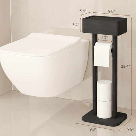 4-in-1 Toilet Paper Holder Stand with Storage Shelf Box, 360° Rotating Bamboo Freestanding Toilet Tissue Roll & Toilet Wipes Dispenser Organizer for Bathroom Desktop Decor