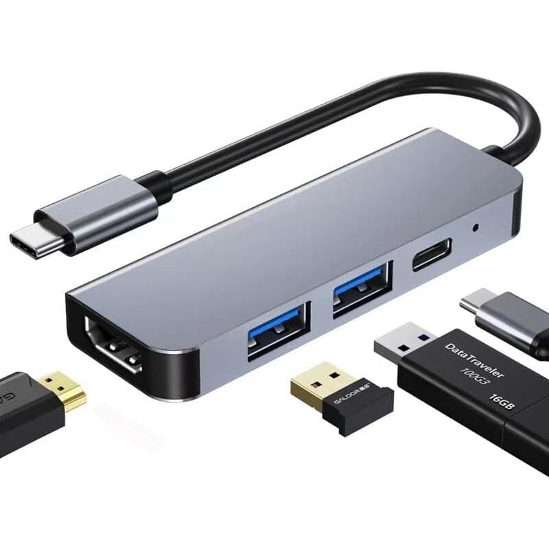 4 in 1 Type C hub Multifonction USB Base HDMI 4K / 30hz pd3.0 Charge Rapide 87w Adaptateur Bureau école Voyage à Domicile