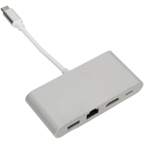 4-in-1 USB-C-Hub aus Aluminiumlegierung mit USB 3.0 Gigabit LAN- und RJ45-Anschlüssen, HD Multimedia Interface für Telefon und Computer (Silber).