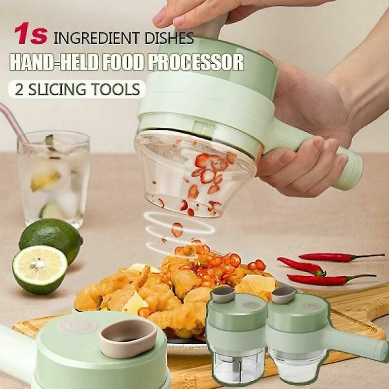 Ensoleille - 4 In1 multifonctionnel électrique coupe-légumes trancheuse ail boue Masher ail hachoir coupe pressage mélangeur tranche de nourriture