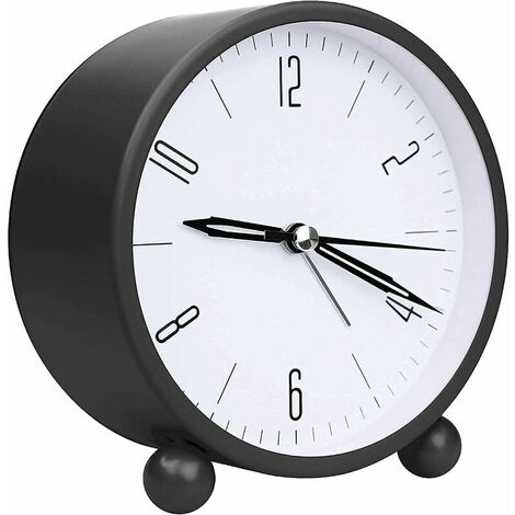 4 inch analog alarm clock, super quiet battery operation without ticking, easy setting and night light function, bedroom, office, study, gift, clock-black