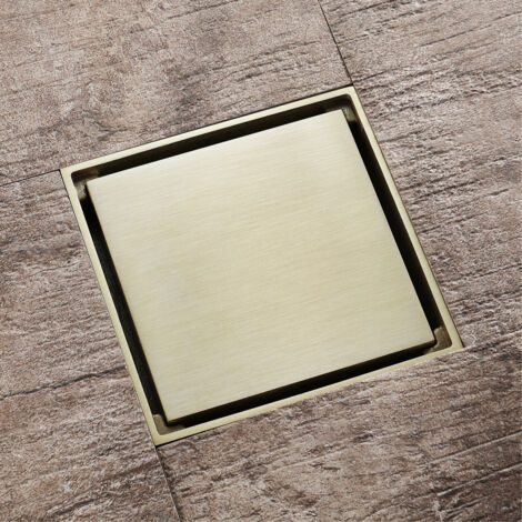 4 Inch Brass Shower Floor Drain, Brushed Gold Deodorizer, Square Shower Drain, Invisible Shower Drain with Removable Cover for Hotel Bathroom