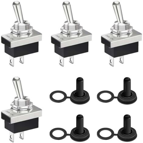 4 Interrupteur à Bascule, Interrupteur 12V Etanche 25A SPST Marche/Arrêt 2 Positions avec Capuchon Imperméable, pour Voiture, Équipements Électroniques, Applications Extérieures et Intérieures