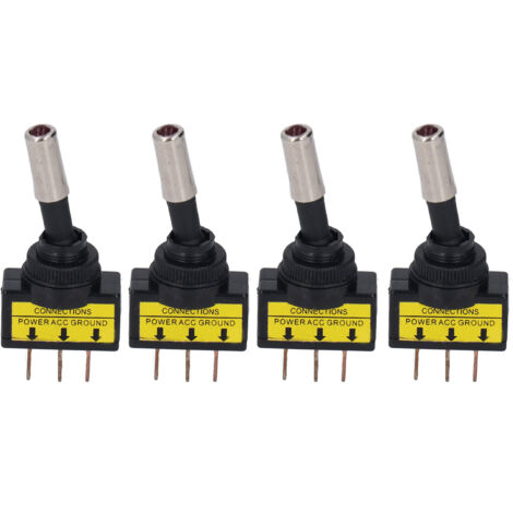 4 Interrupteurs à bascule ON OFF avec LED rouge pour voiture, 12V DC 20A, 3 broches 12mm