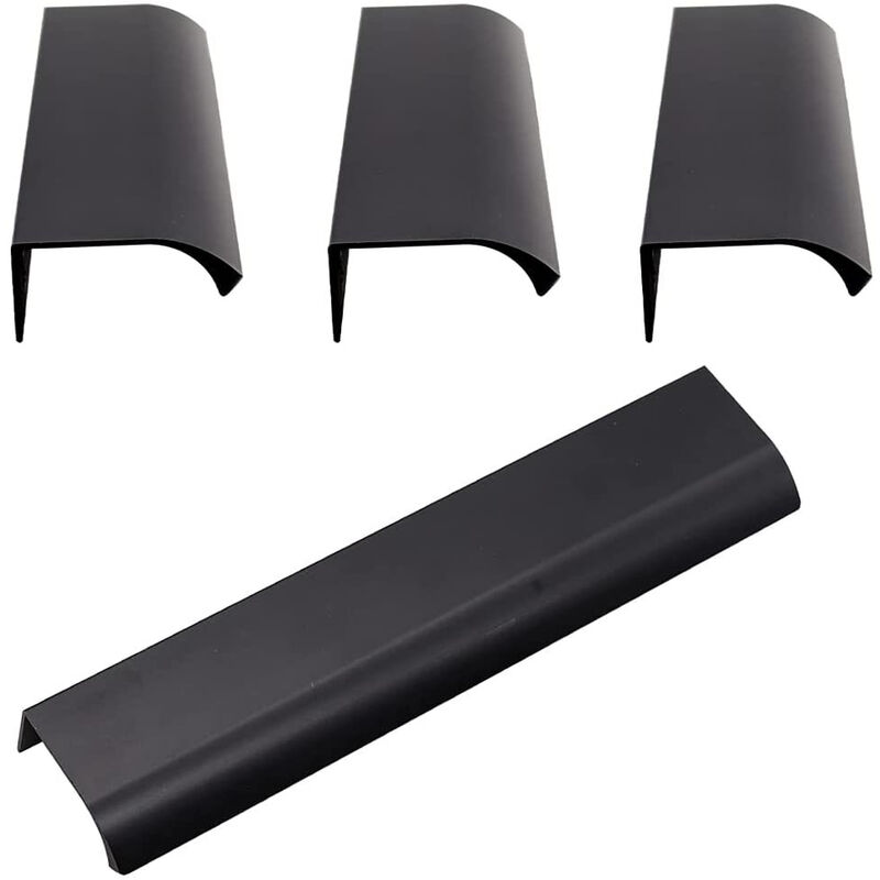 4 Invisible Cabinet Handles, Integrated Concealed Sliding Edge Sealed Handles For Doors, Drawers, Cabinets, Black (200 x 32 x 18mm)