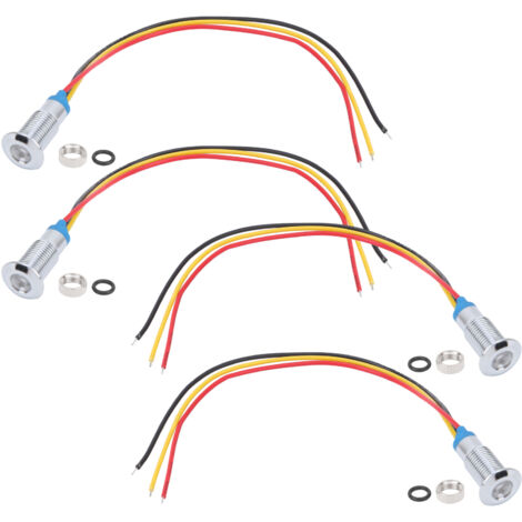 4 jeux de LED rondes précâblées étanches bicolores pour signalisation, anode commune, 8 mm, 36 V (rouge et jaune)