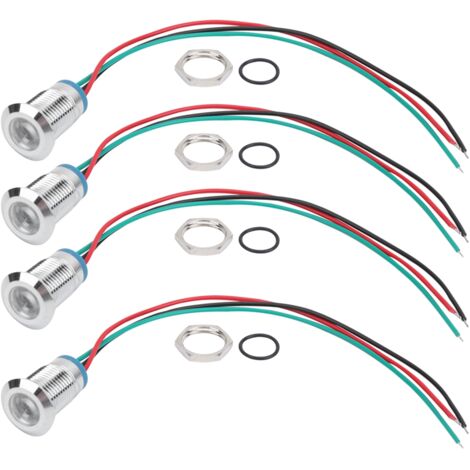 4 jeux de LED rondes précâblées, métal étanche, indicateur 2 couleurs, cathode commune 12mm, 1224V (rouge et vert)