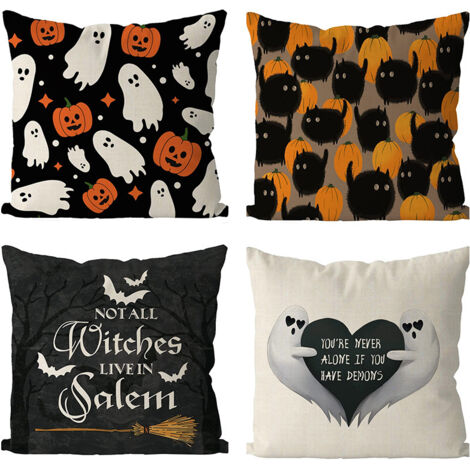 4 juegos de fundas de almohada para sofá con temática de Halloween, con fundas de almohada pequeñas con forma de calabaza y fantasma, fundas de almohada decorativas de estilo sencillo para sofá de sal
