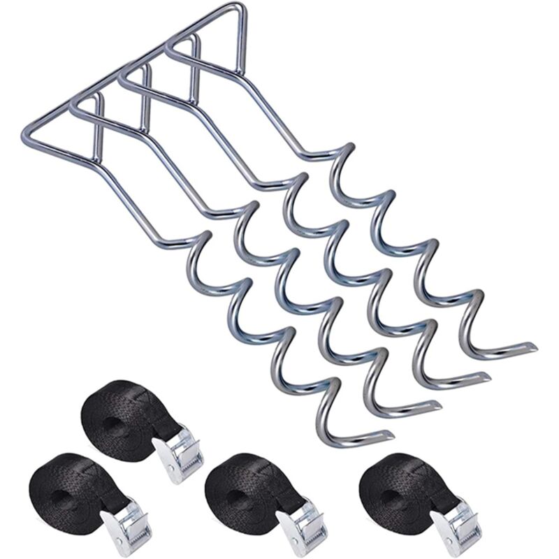 4 Kit d'ancrage Trampoline Spiralés en Acier, Comprendre 4 d'ancrage pour Trampoline,4 d'ancrage Sangles, Piquet d'ancrage pour Trampoline Tentes