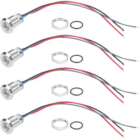 4 Kits de LED Pré-câblées Rondes Étanches Métalliques 2 Couleurs Cathode Commune 12mm 12-24V (Rouge et Bleu)