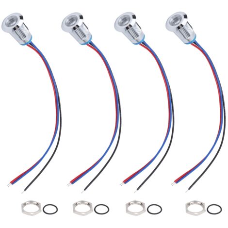 4 Kits LED Pré-câblées Rondes Étanches 12mm 3-6V, Cathode Commune, 2 Couleurs Rouge et Bleu