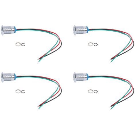 4 Kits LED Pré-câblées Rondes Étanches 2 Couleurs Lumière Indicateur Cathode Commune 12mm 3-6V (Rouge et Vert)