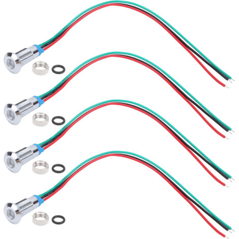 4 Kits LED Pré-câblées Rondes Étanches Lumière Signal 2 Couleurs Anode Commune 8mm 36V (Rouge et Vert)