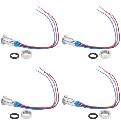 4 Kits LED Pré-câblés Ronds 2 Couleurs Lumière Étanche Métal Cathode Commune 8mm 36V (Rouge et Bleu)