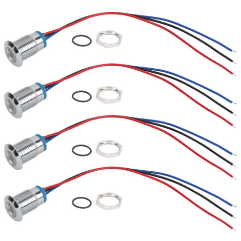 4 Kits LED Pré-câblés Ronds Étanches 2 Couleurs Anode Commune 12-24V 12mm (Rouge et Bleu)