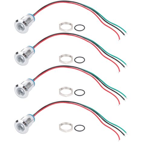 4 Kits LED Pré-câblés Ronds Étanches 2 Couleurs Anode Commune 12mm 3-6V (Rouge et Vert)
