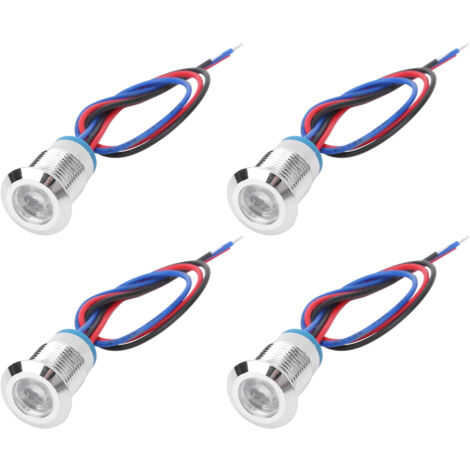 4 Kits LED Ronds Étanches Pré-câblés 12-24V, 12mm, 2 Couleurs (Rouge/Bleu) à Anode Commune