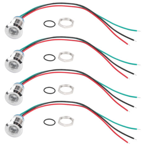 4 Kits LEDs Ronds Pré-câblés Étanches 2 Couleurs Anode Commune 12-24V 12mm (Rouge et Vert)